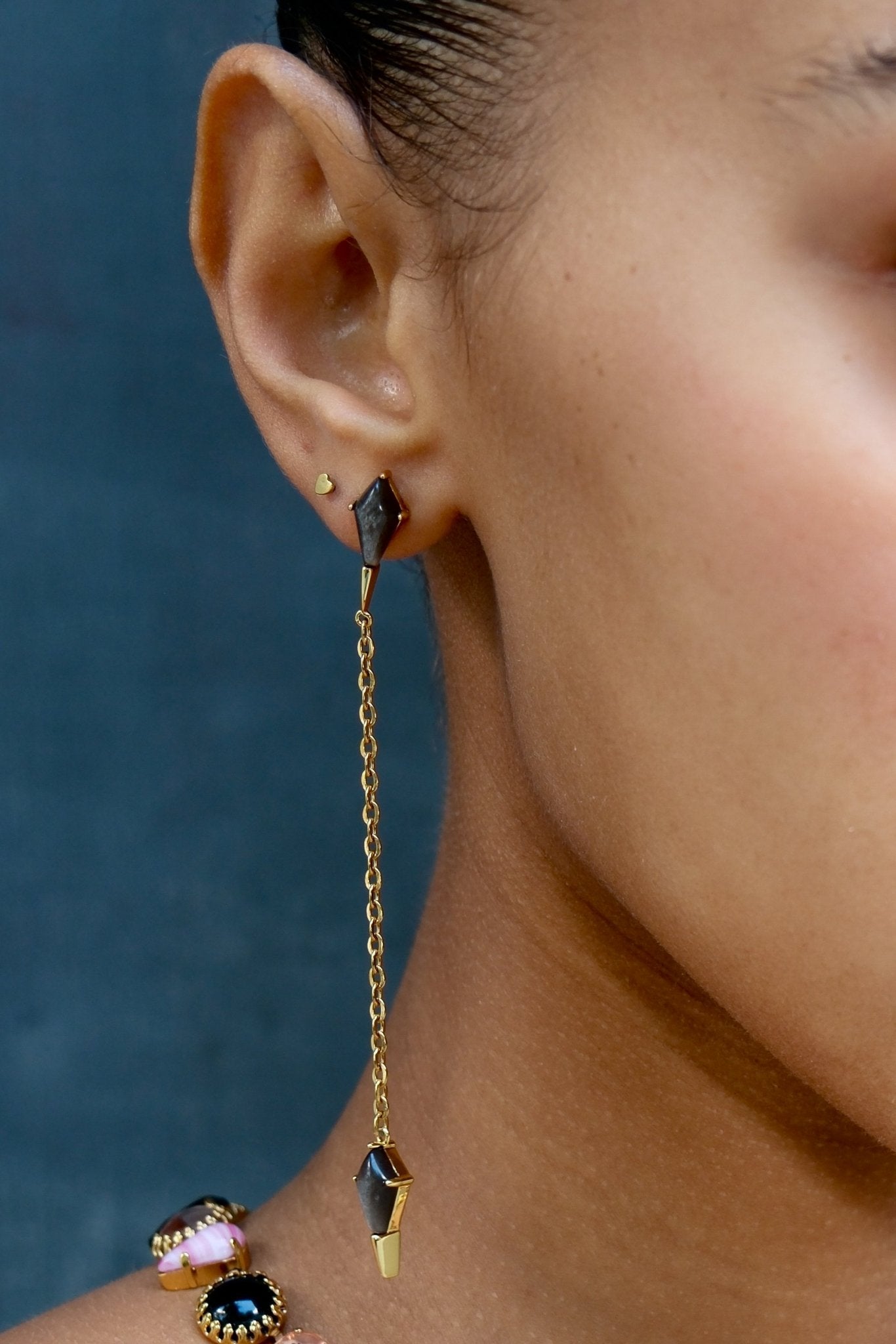 Fang Drop Earring in Black Obsidian (Gold) (single earring)