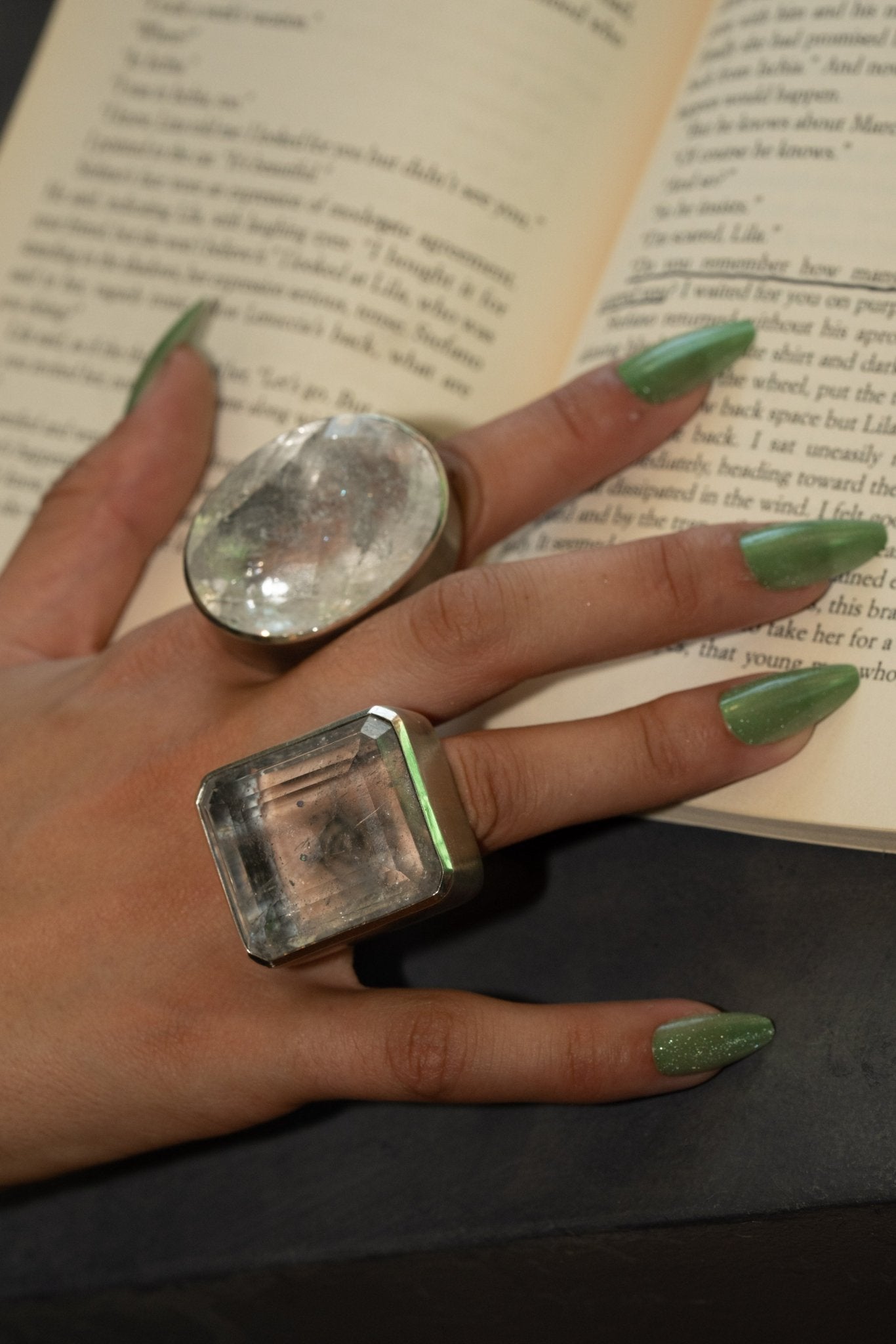 Square Goliath Ring in Striated Crystal Jewelry Vesper Obscura