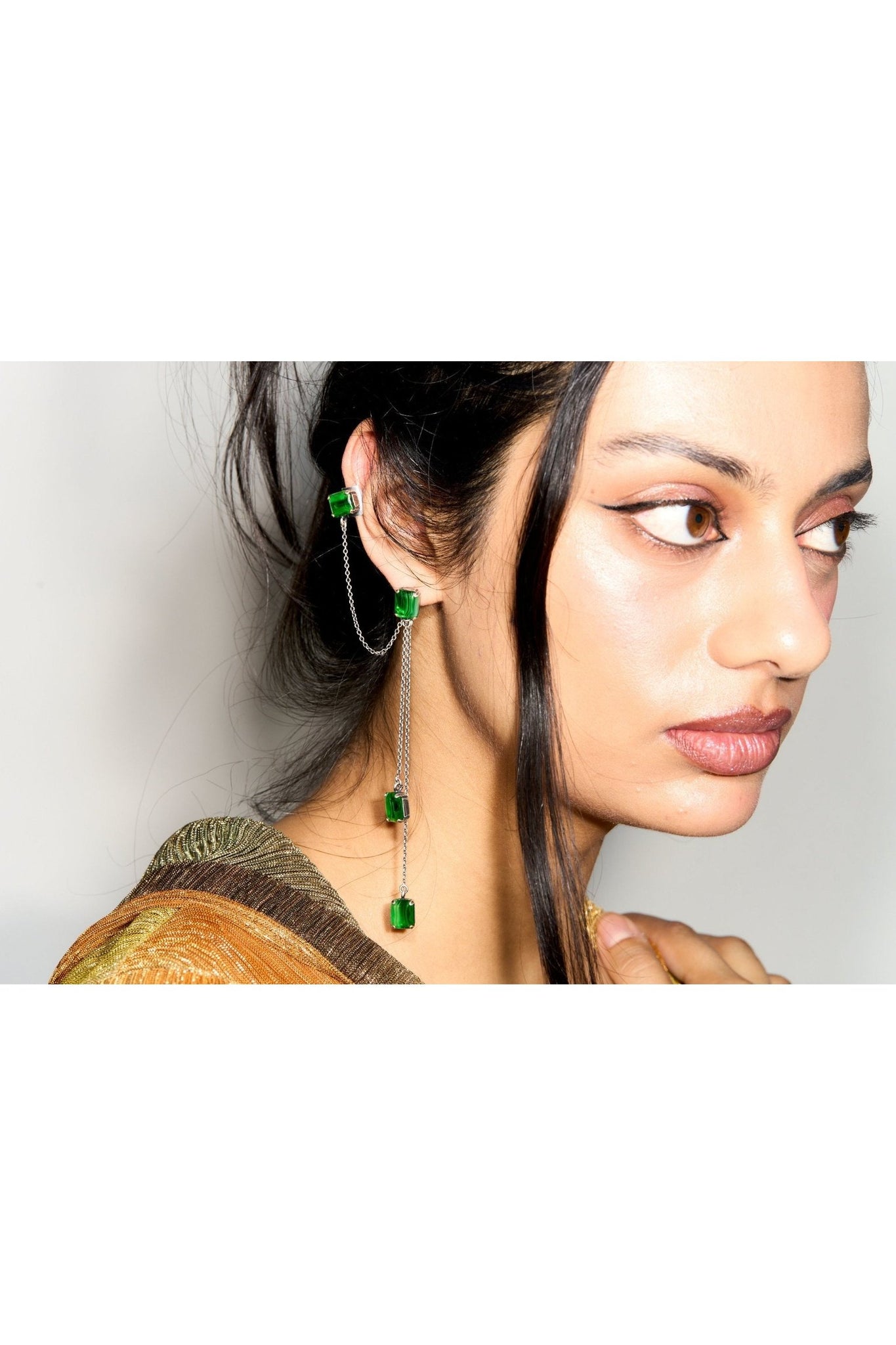 Malachite Swoop Cuff (silver) (single earring)