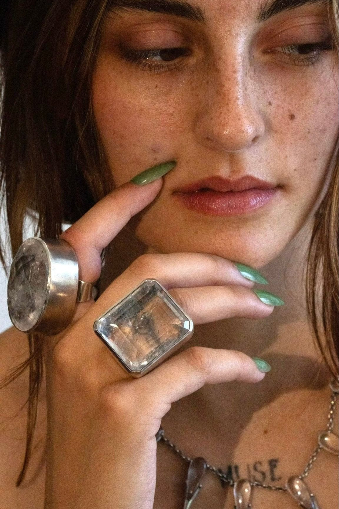 Square Goliath Ring in Striated Crystal Jewelry Vesper Obscura