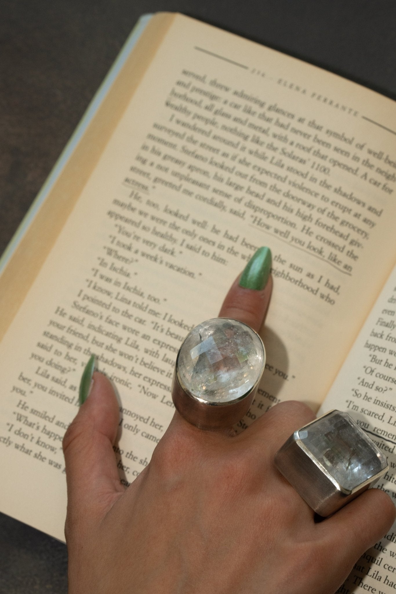 Oval Colossus Ring in Striated Crystal (ENGRAVED)