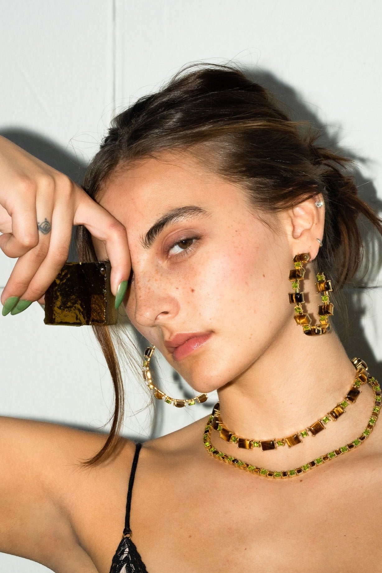 Battlement Hoops in Genuine Tiger Eye and Poison Dart (Gold) Jewelry Vesper Obscura