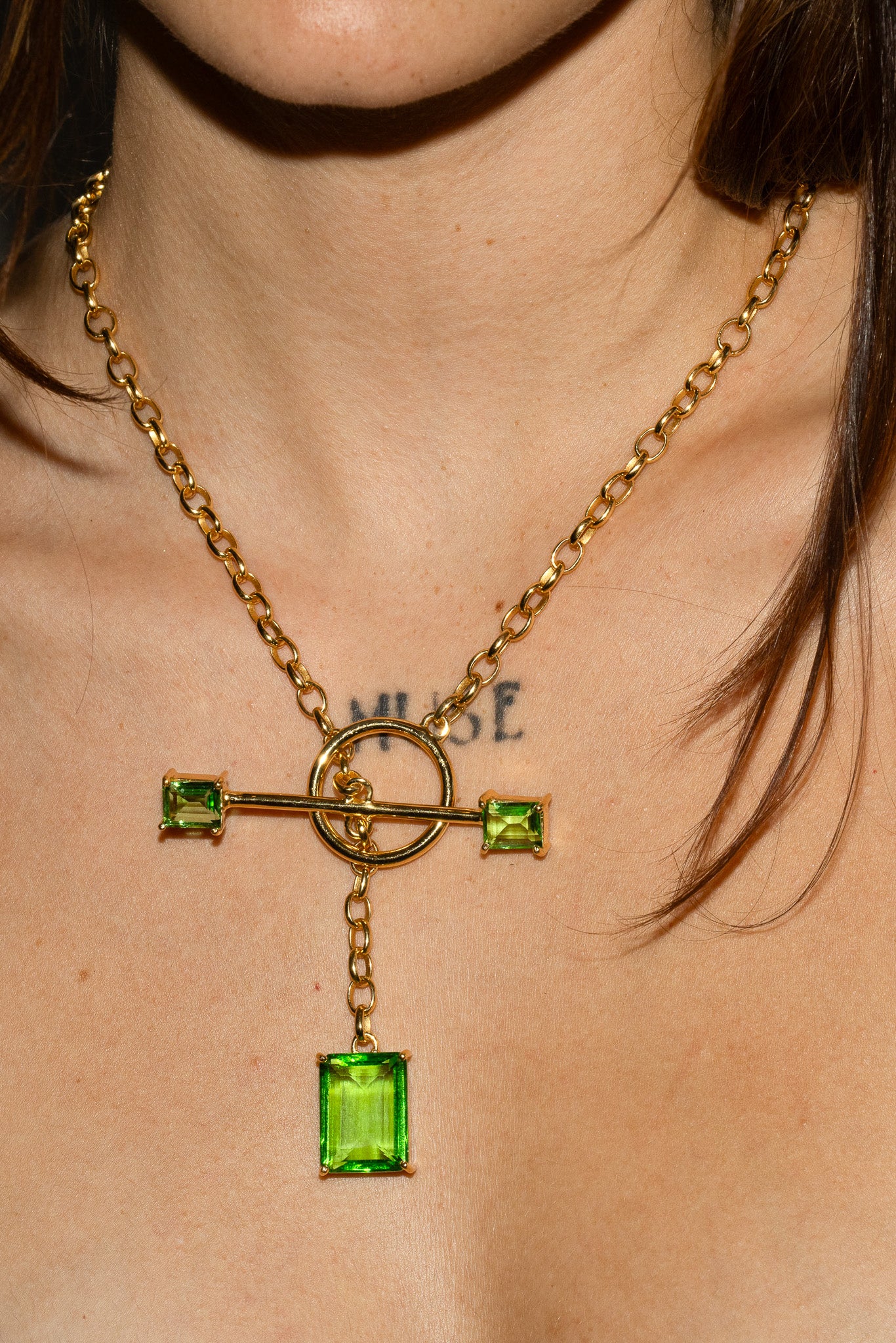 Gem Drop Toggle Necklace in Green Envy (gold) Jewelry mia vesper