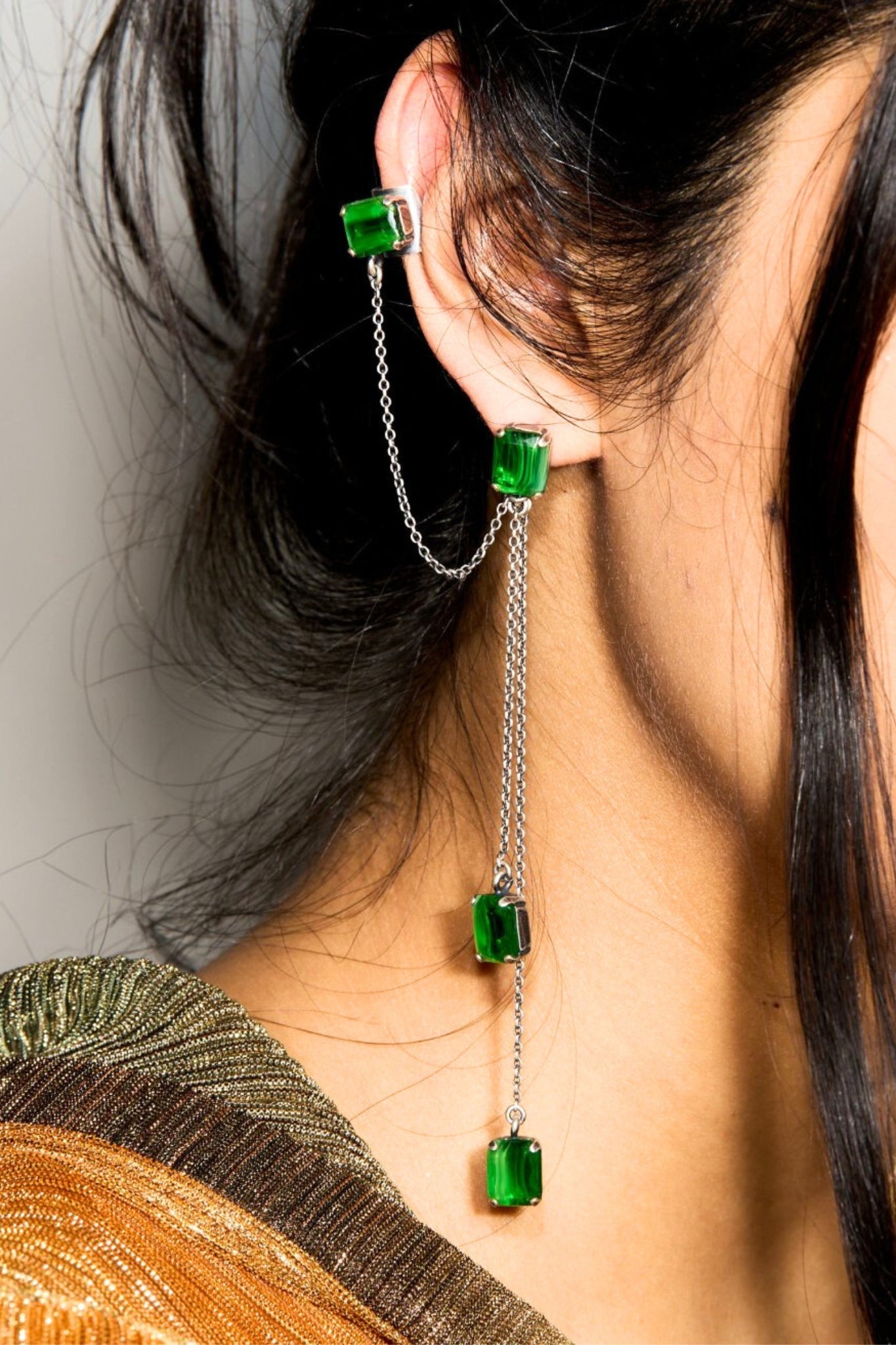 Malachite Swoop Cuff (silver) (single earring)