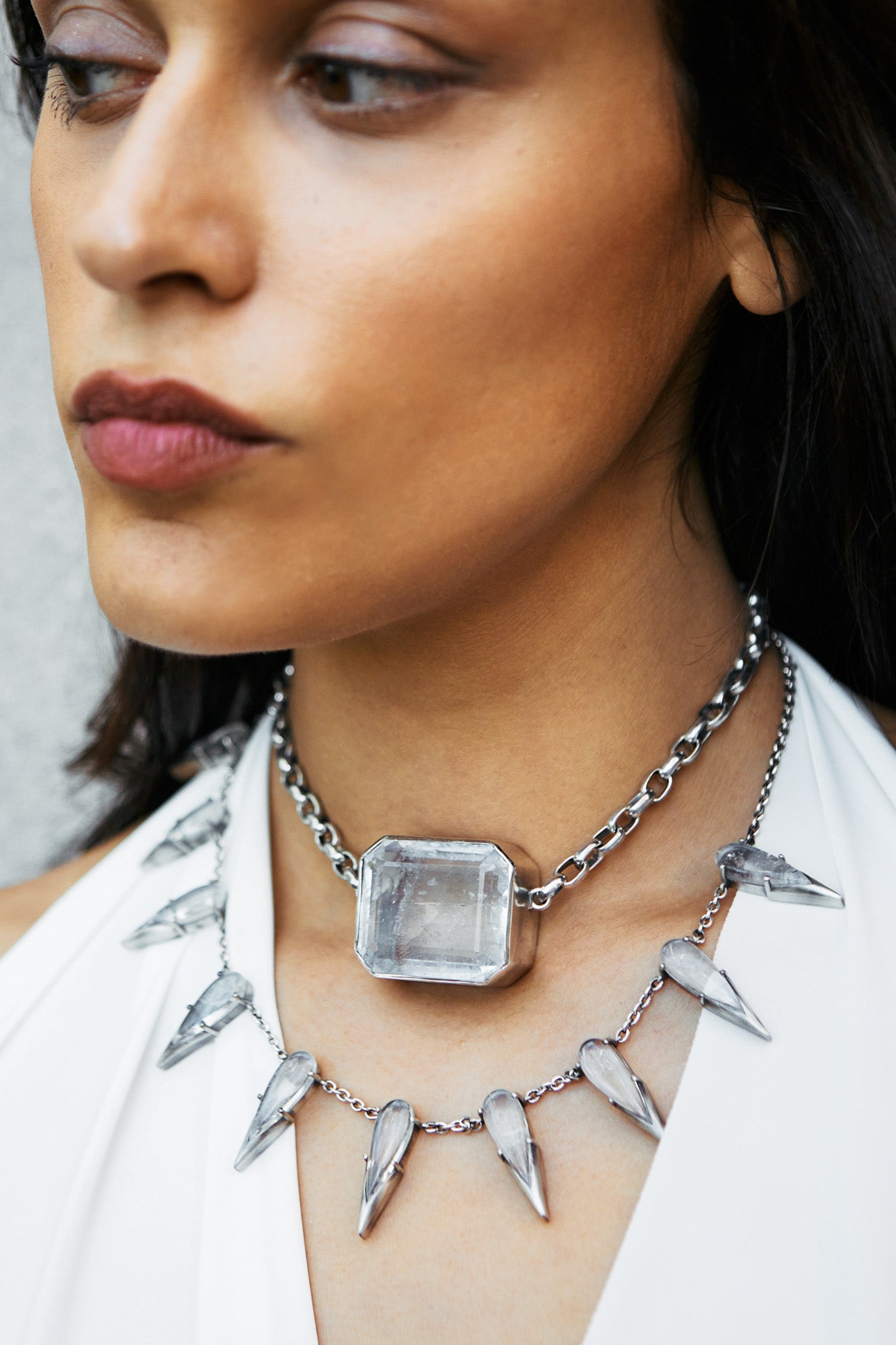 The Saber Tooth Necklace in Striated Crystal mia vesper